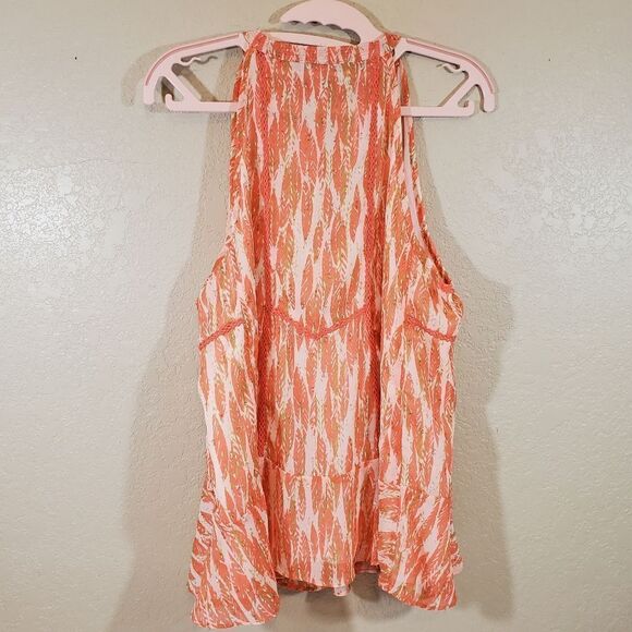 Miss Me Swing Halter Top Feminine Flirty Tassled Feather Print Blouse - Picture 5 of 9